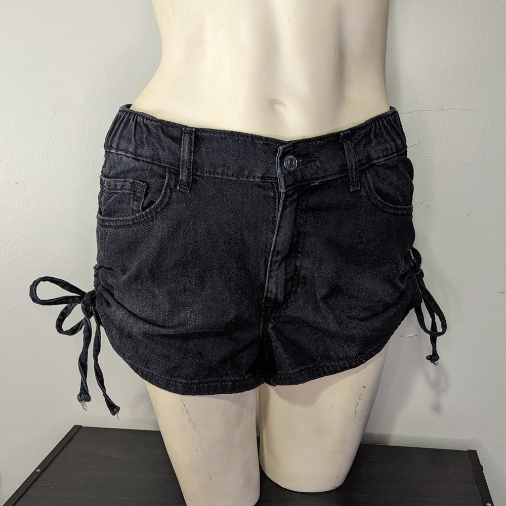 NWT Forever 21 Black Denim Ruched Shorts S